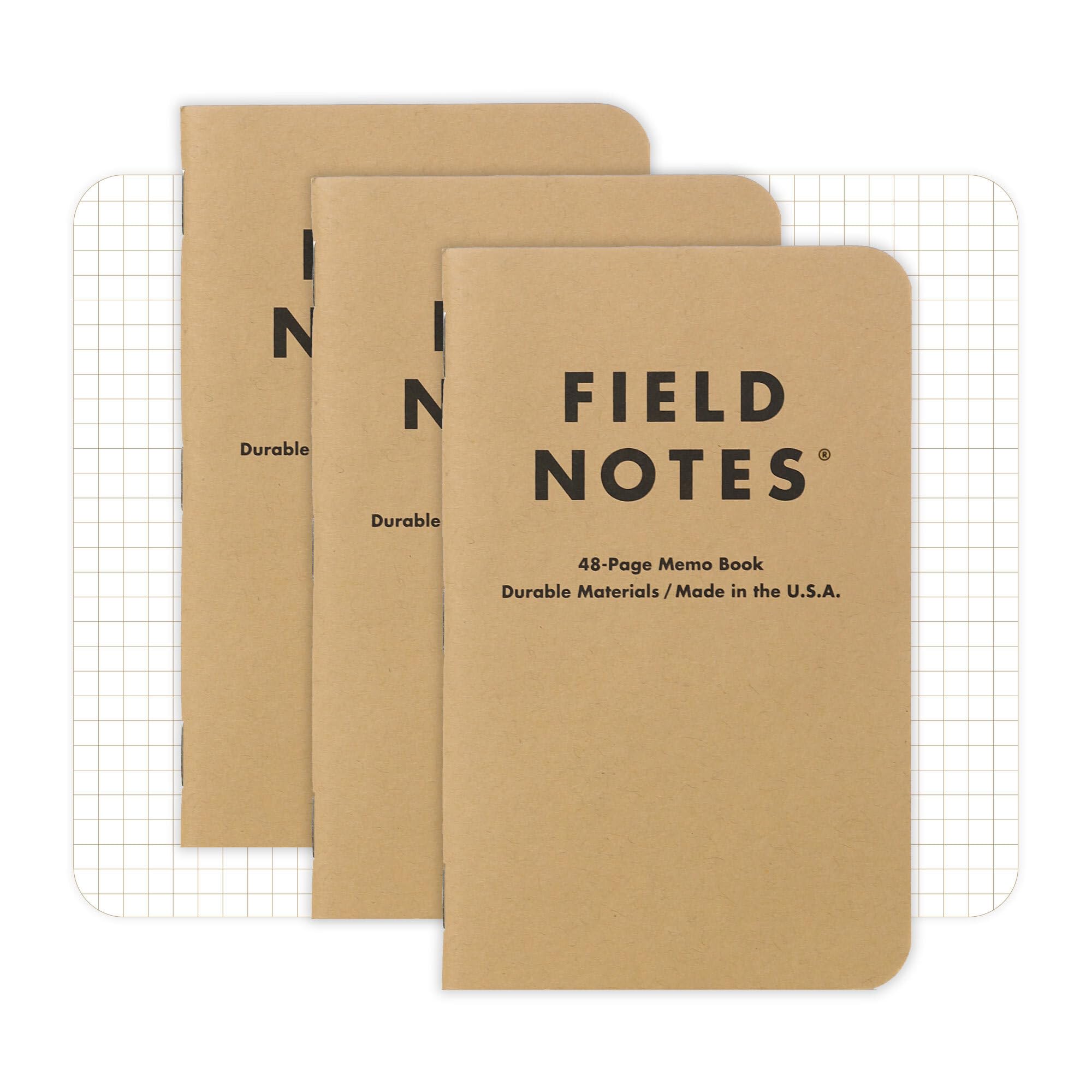 Field Notes Kraft Graph 3-Pack + Core Notebook + Outdoor Enthusiasts + Camping + Durable Cover + 8.5" x 5.5" + Classic