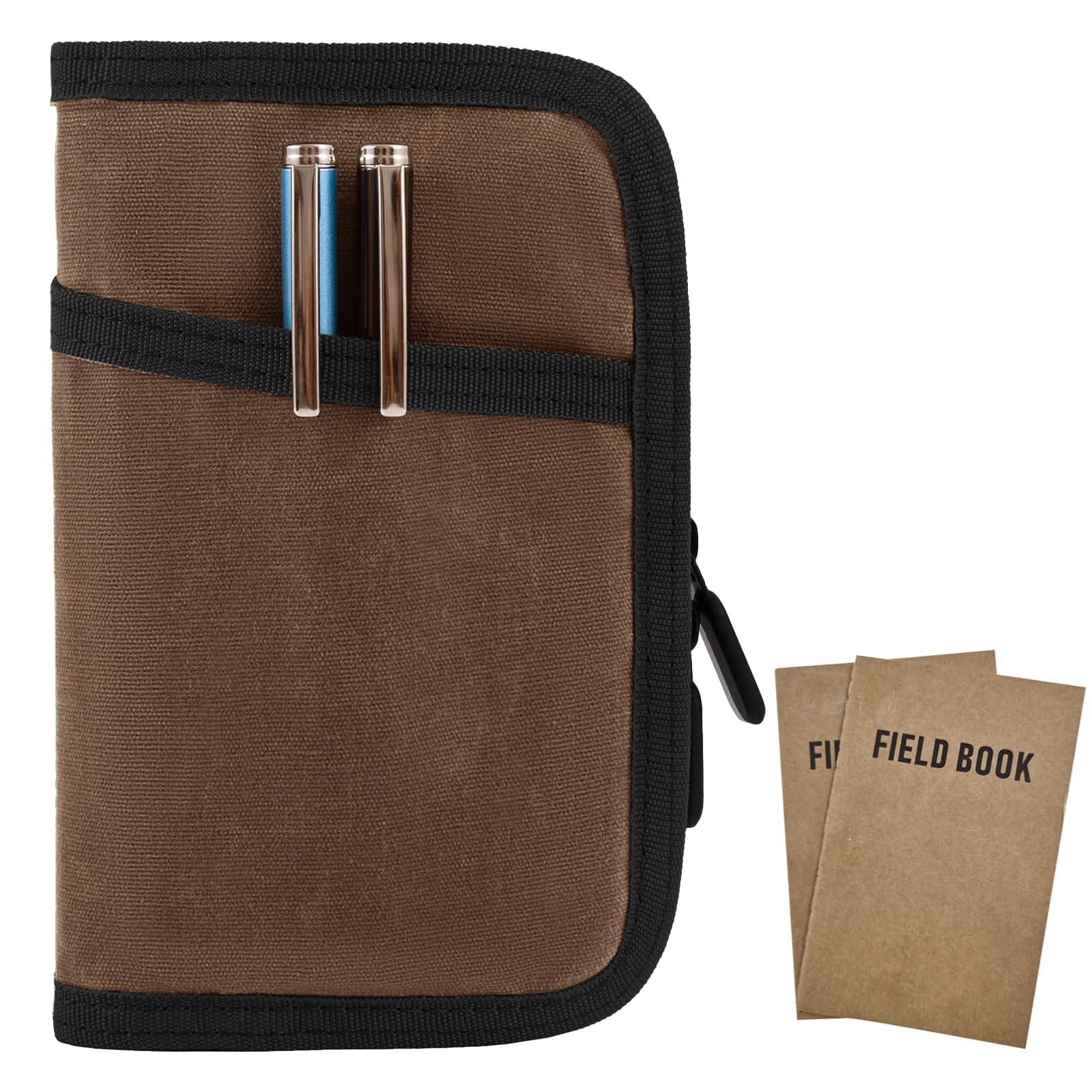 Baizoy Waterproof |5 X 5.5 Inch Pocket Notebook Cover with Zipper Pen Holder for Journal Notebook Planner Wallet, Dark B